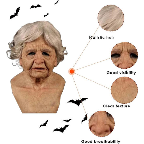 Lateksimaske Halloweenille, vanhus Dekor Realistinen naamio