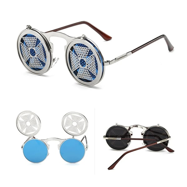 Retro-henkilöllisyyden heijastavat uudet miesten metalliset aurinkolasit Steampunk-käännettävät aurinkolasit 2024 C8  Picture Color Round Sunglasses