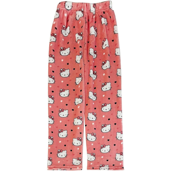 Söta tecknade pyjamasbyxor för kvinnor med tryck överallt Flanellpyjamas Jul Halloween Varma hemsovkläder Graffitibyxor Stil-1 Style-1 XXL