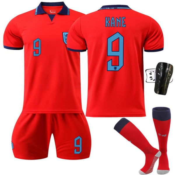 22-23 VM England borta röd nr 9 Kane 19 Mount 10 Sterling 20 Foden fotbollströja No. 9 with socks + protective gear #XS