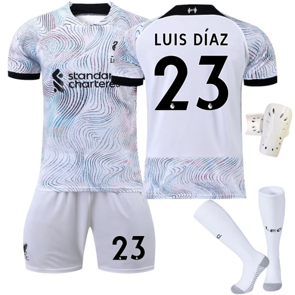 22-23 ny borta helvit korrekt version nr 11 Salah 27 Nunez 23 Diaz fotbollströja No. 23 with socks + protective gear #L