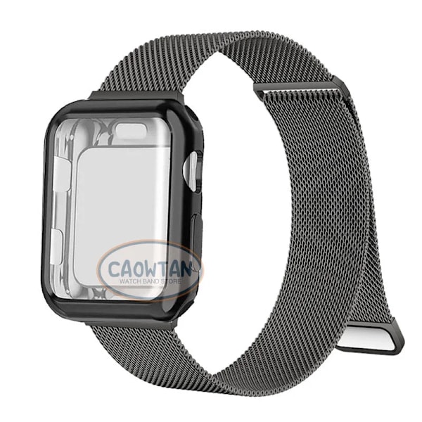 Milanese Case+ Rem for Apple Watch Band Ultra 49MM 41mm 40mm 44mm 38mm 42mm TPU-skjerm Iwatch Series 9 8 7 6 SE 5 4 Correa 45mm svart black 41mm-Series 9 8 7