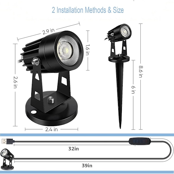 2 kpl LED-kohdevalaisinta sisätiloihin, kasveille sopiva, 3 väriä korostusvalaistus himmennettävä ylöspäin suuntautuva valonheitin himmentimellä 2Pcs