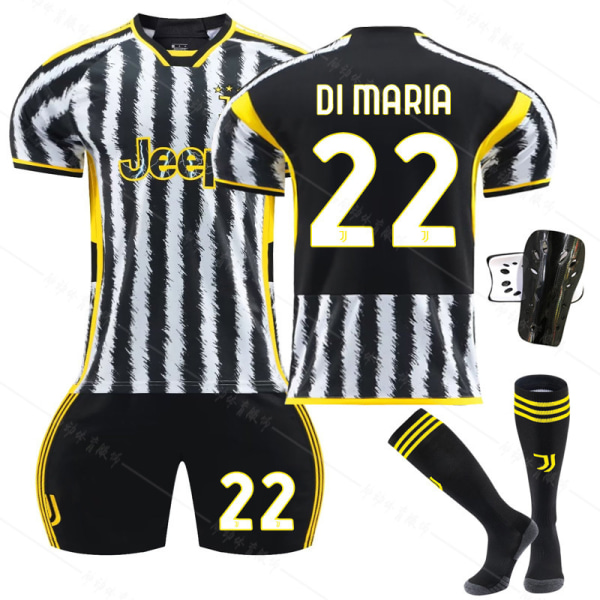 23-24 Juventus hemmafotbollsdräkt nytt set nr 9 Hove 22 Di Maria 10 Pogba 7 Chiesa No. 22 with socks + protective gear #M