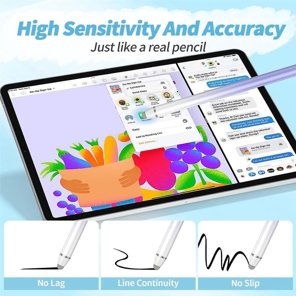 2 stk. Universal Stylus Touch-penne, meget følsomme fiber-spidser, egnet til / tablet og alle touch-skærme