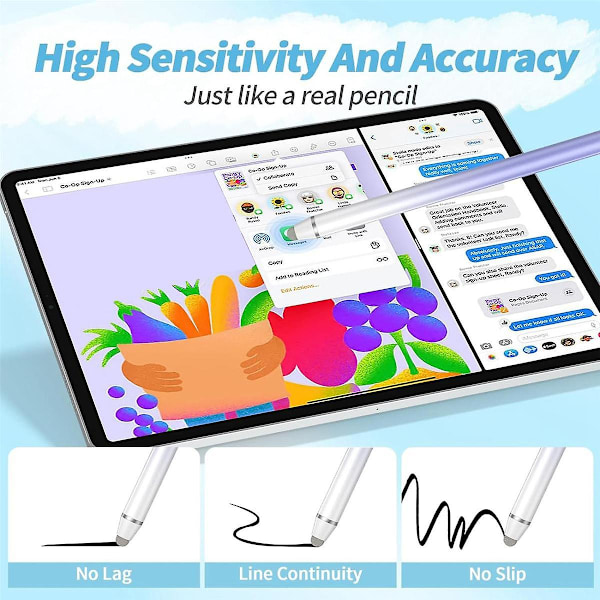 2 stk Universal Stylus Touch-penner, høysensitive fibertupper, egnet for / nettbrett og alle berøringsskjermer