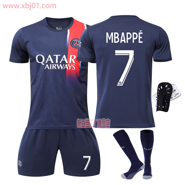 23-24 Ny säsong Paris Saint-Germain fotbollströja 30 Messi 10 Neymar 7 Mbappe Jersey Set No. 7 protective gear with socks M