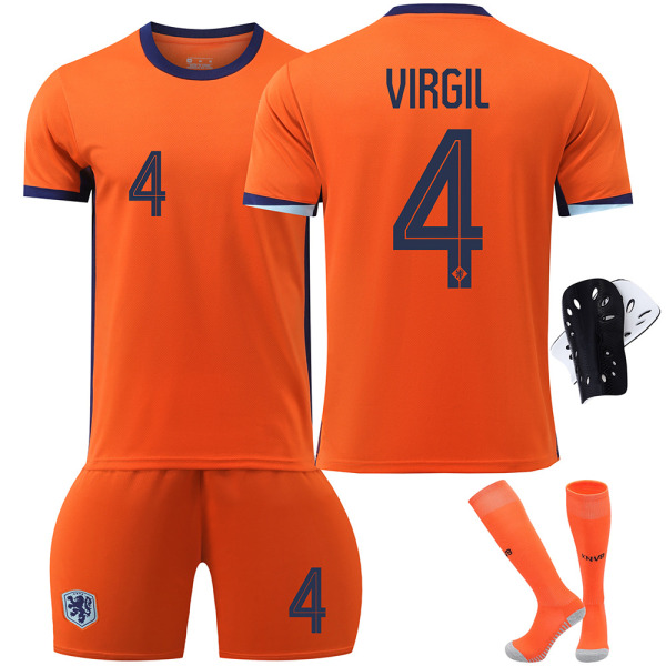 2024 Holland hjemme fodboldtrøje nr. 4 Van Dijk 10 Depay 11 Robben 21 De Jong sæt EM-trøje No. 4 with socks + protective gear #28