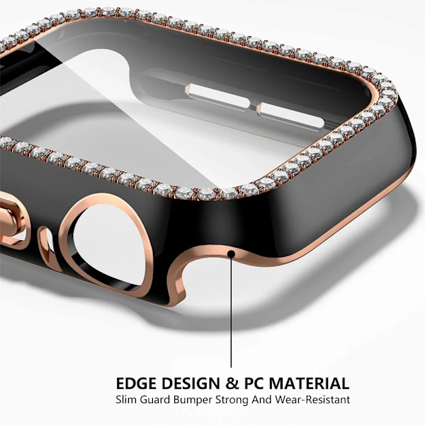 Bling Glass+ cover til Apple Watch Case 45mm 41mm 40mm 44mm 42mm 38mm Diamant bumper+skærmbeskytter iwatch serie 7 9 8 5 6 SE A sort sølv black silver 40mm Series 654 SE