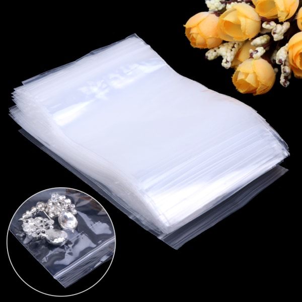 100 stk. genlukkelige plastforsegling lynlåsposer gennemsigtig polypose 7cmx10cm øreringe emballage arrangør låsepose til smykker