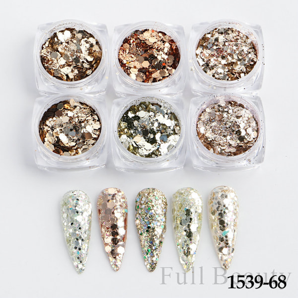 6 kpl Kynsi Tarrat Värit Glitter Set Syksy ja Talvi Timantti Roskakori Pink Champagne Sekvenssit Kynsi Glitter Kynsi B color