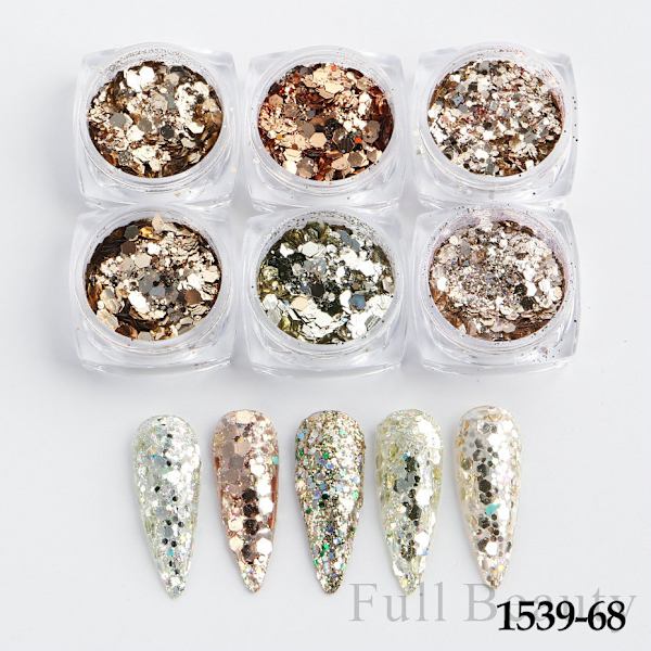 6 st Nagelstickers Färger Glitter Set Höst och Vinter Diamant i Papperskorgen Rosa Champagne Pailletter Nagel Glitter Nagel B color