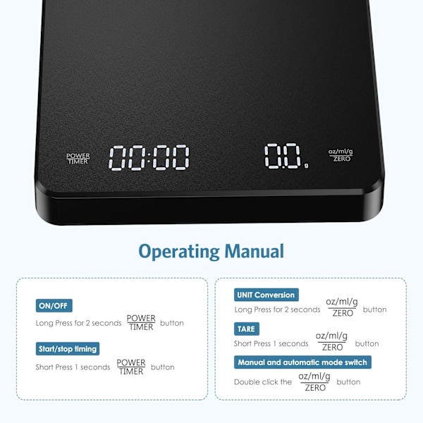 Digital kaffevåg med timer, droppkaffevåg 3kg/0.1g hög precision, uppladdningsbar portabel kaffevåg