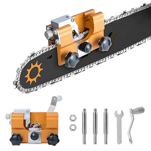 Ab Kedjesågsslipare, Kedjesågskedjeslipningssats med 3 hårdmetallblad för alla typer av kedjesågar, Lumberjack's Hand Crank Portable Chainsaw S