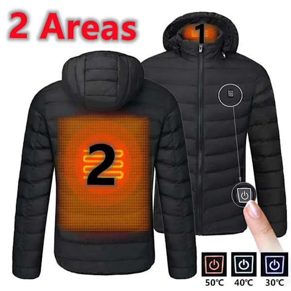 Herrar 19 Zoner Uppvärmd Jacka USB Vinter Utomhus Elektrisk Uppvärmning Jackor Varma Sport Termisk Rock Kläder Uppvärmd Bomullsjacka 2 Zoner Svart 2 Areas Black Asian size 4XL