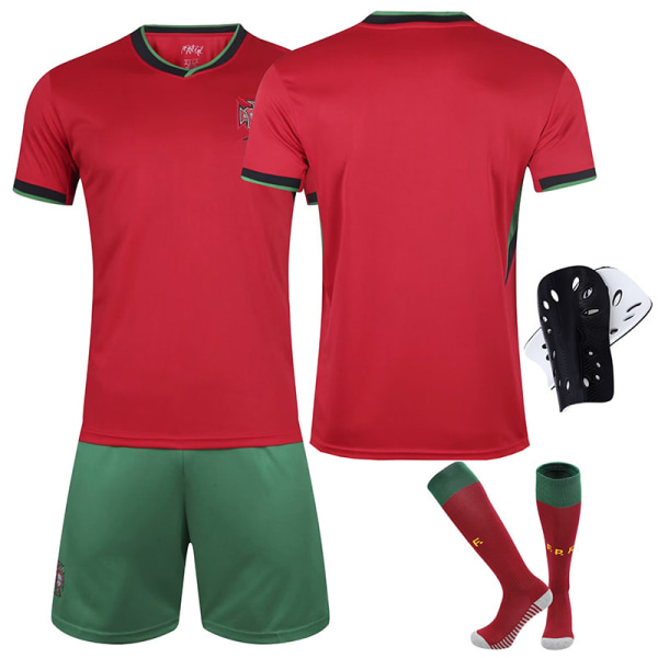 24-25 Europeiska cupen Portugal hem fotbollströja set nr 7 Ronaldo tröja nr 8 B Fee tröja barnset No size socks + protective gear 16 yards