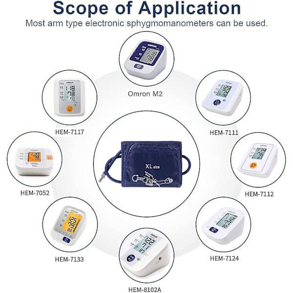 Blodtrycksmanschett Stor Blodtrycksmätare Manschett Ersättning Överarm Digital Blodtrycksmanschett med Utbytbart Anslutningsdon för Vuxna