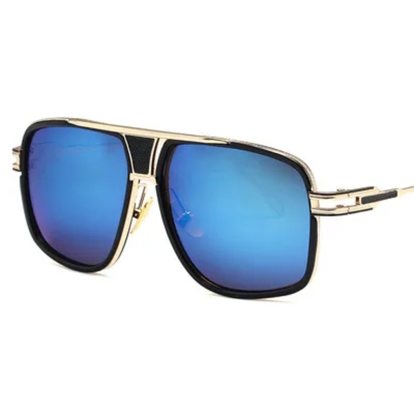BOOM Anpassade logotypmode Retro nyanser Metall Punk Oversized Square Half Steampunk Solglasögon Solglasögon Herr Man Kvinna 2024 E31 BLACK/BLUE MIRROR