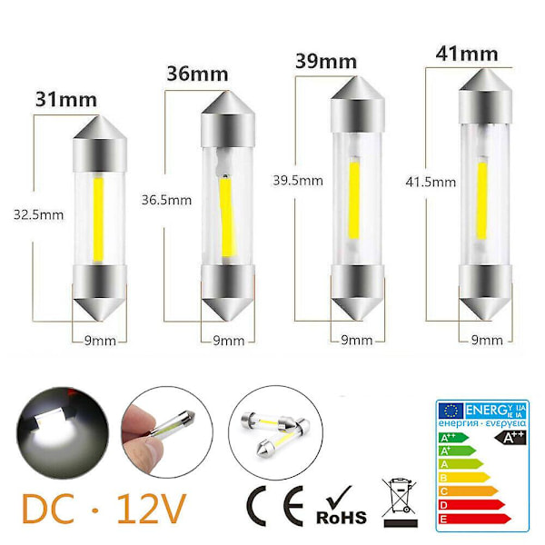 31/36/39/41mm 12vC5W Dubbelhuvud Bil SMD Feiteng COB LED Inre Ljus Vit