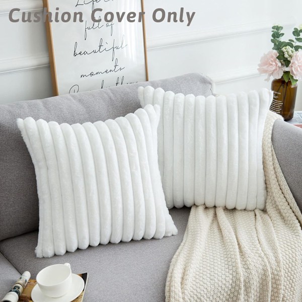 Cushion cover 45 x 45 cm Faux fur White cover Set of 2 fluffy soft square pillowcases for bedroom sofa Home decoration Cover