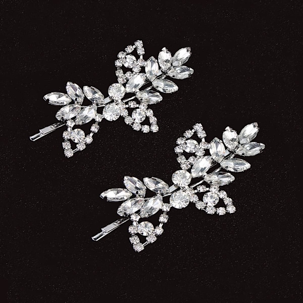 Rhinestone Bridal Hair Clips Leaf Wedding Hairpin Bride Pearl Crystal Hair Clips Gold Rhinestone Barrette (silver 2pcs)