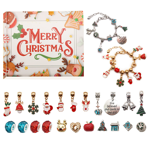 Pige Advent Kalender Charm Armbåndsfremstillingskit til Jul Beads