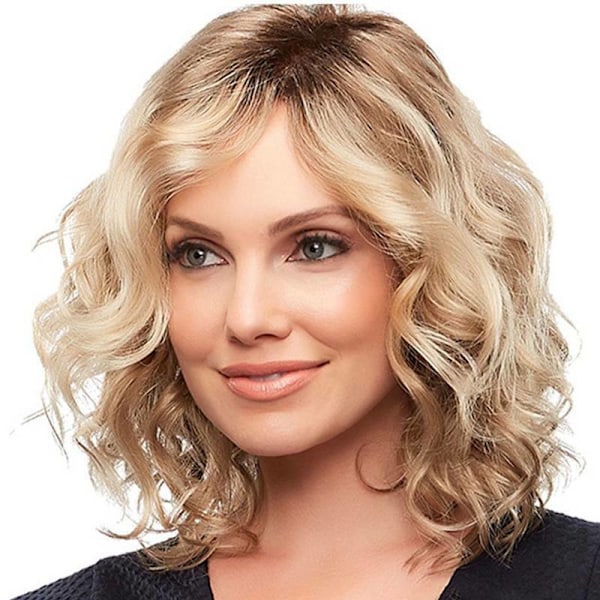 Naisten Blondi Aalto Bangs Peruukki Ombre Lyhyet Hiukset Kiharat Naiset Blondi Blonde 35cm