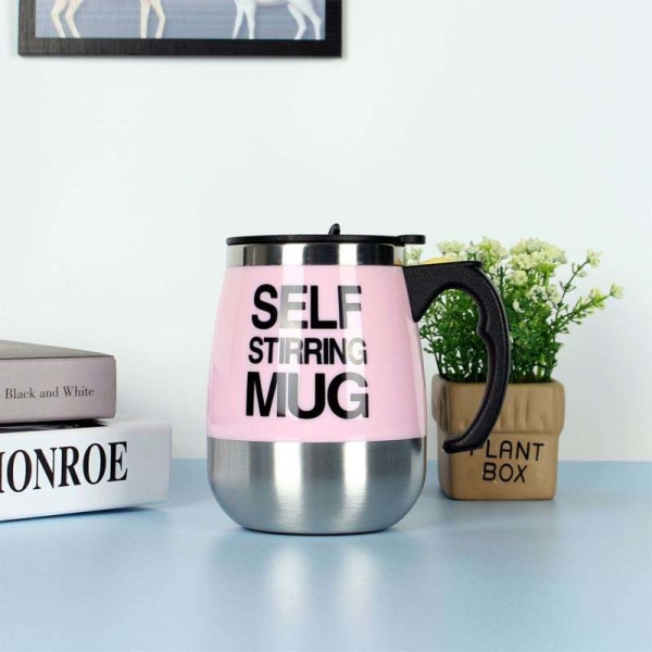Självrörande mugg i rostfritt stål, automatisk självblandande mugg för kaffe/mjölk, mugg för kontor/kök/resor/hem (rosa)