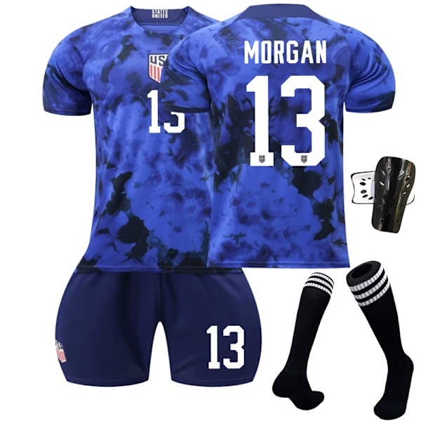 Fotballdrakt for USAs landslag, borte, blå, nr. 10 Pulisic, 8 McKennie, 13 Morris, VM-drakt 22-23 2223 USA Away No. 13 #XL