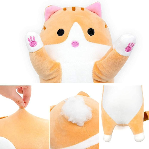 Katt plysch kudde docka leksak mjuk katt gosedjur lång kudde leksak kattunge kroppskudde present till barn och flickvän (brun, 70 cm)