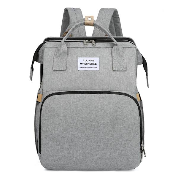 Bleiepose Rygsæk Bleiepose Bleiepose med USB Opladningsport Bærbar Foldbar Seng med Bleiepude og Barnevognsstropper til Mor og Far light grey
