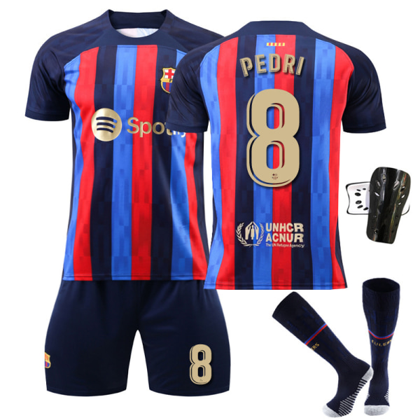 22-23 Barcelona hjemmebane nr. 10 Messi trøje nr. 9 Lewandowski nr. 8 Pedri 30 Gavi fodbolduniformssæt Size 7 with socks #L
