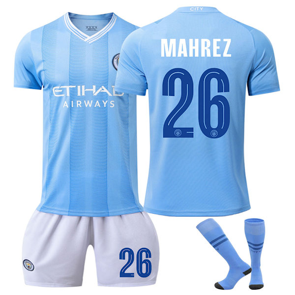 23-24 Champions League-version Manchester City fodboldtrøjesæt nr. 9 Haaland 47 Foden 17 De Bruyne nr. 8 trøjesæt Size 26 with socks 24 yards