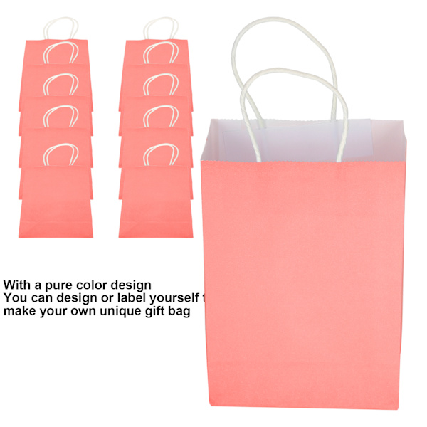 10 stk. Bærbare Kraftpapirposer Gavepose Tilbehør Til Indkøb Fødselsdage 15 x 8 x 21cm Pink