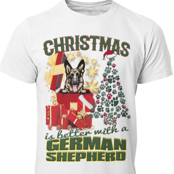 T-shirt med tysk schäferhund för jul - Vit White l