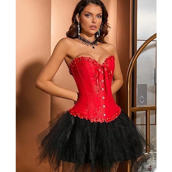 Korsett Toppar för Kvinnor, Bustier Shapewear Underkläder, Spets Midja Push Up Bodysuit röd rode XL