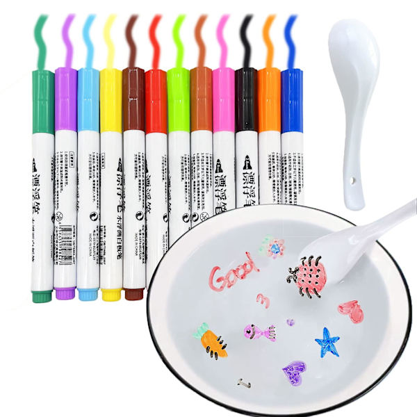 12 farver magisk vandmaling pen, maleri flydende magiske penne og ske, sletbare doodle vandpenne