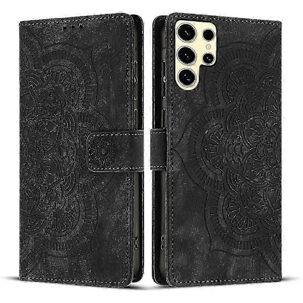 Frosted Læder Etui til Mandala Emed Retro Telefon Sort(FQ) For Samsung Galaxy S24 Ultra 5G Black