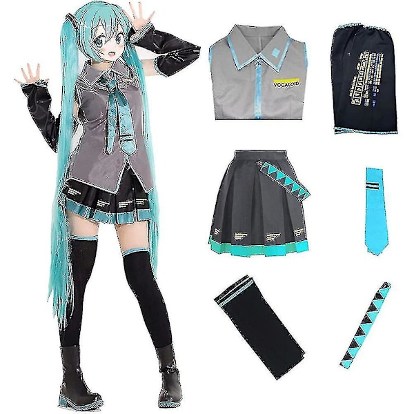 6 kpl/setti Hatsune Miku Cosplay-asu, Naisten Esitysasu, Fantastinen Puku, Sarjakuva-asu, Yhtenäinen, Halloween-juhliin L