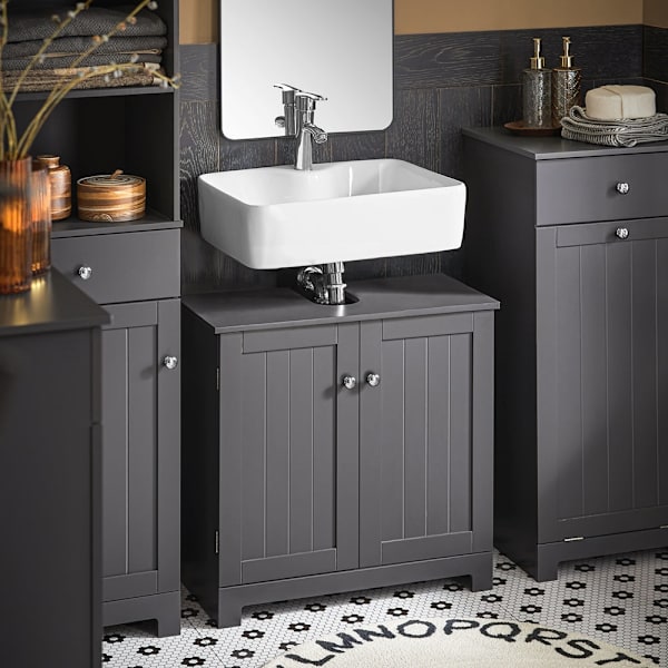 SoBuy pesualtaan allaskaappi 2 ovella, Kylpyhuonekaappi, BZR18-DG Harmaa Grey Sink cabinet (on wall)