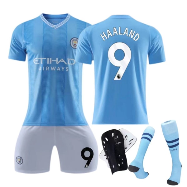 Manchester City 23-24 hjemmebanetrøje nr. 9 Haaland dragt børne- og voksensportsfodbolduniform No socks size 10 L