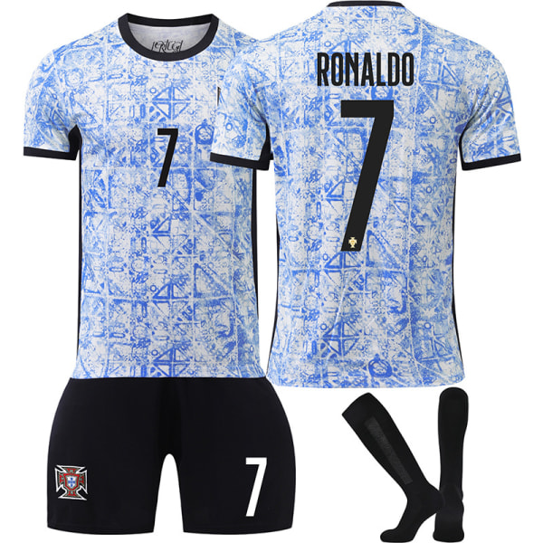 24-25 Euroopan Cup Portugalin vieraspaita setti nro 7 Ronaldo paita nro 8 B Fee lasten jalkapalloasuversio No size socks + protective gear XXL