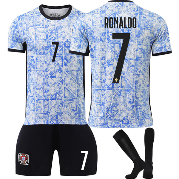 24-25 Europæisk Cup Portugal udebanetrøje sæt nr. 7 Ronaldo trøje nr. 8 B Fee børnefodbolduniform version No socks size 7 24 yards