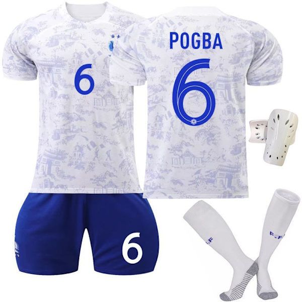 22-23 Ranska vieraspaita nro 10 Mbappe jalkapalloasu 19 Benzema 7 Griezmann 9 Giroud lyhythihainen valkoinen puku No. 10 with socks + protective gear #XS