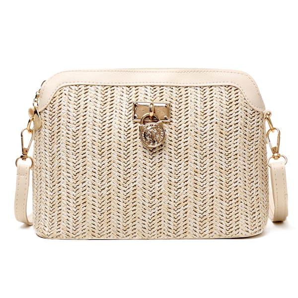 Kvinnors väska halm skal crossbody väska kvinnors boho strand vävda läder axelväska vit White 23X17X11CM