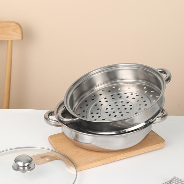 Ångkokare i rostfritt stål för matlagning 2-vånings ångkokare med öra för dumplings grönsaksrätter