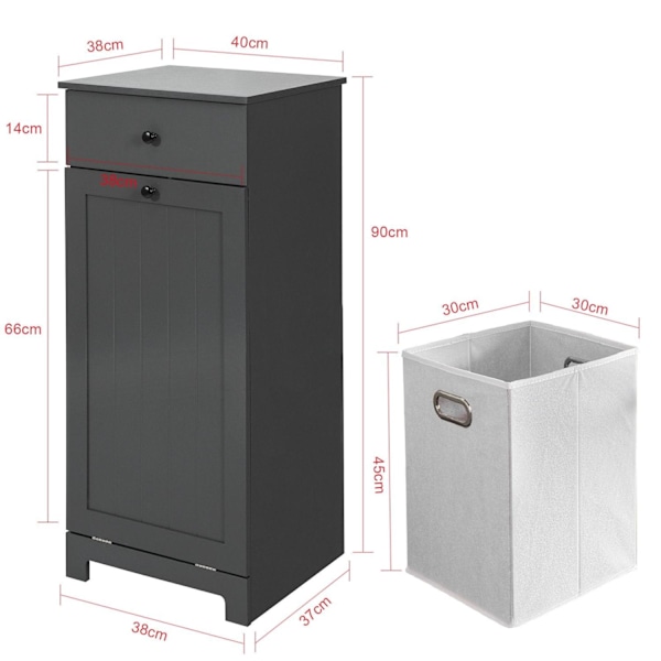 SoBuy badeværelsesskab med vasketøjskurv, badeværelsesmøbler BZR21-DG G Grey Laundry cabinet(1 door)