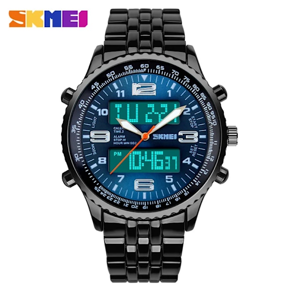 2015 Nya SKMEI Lyxiga Märke Män Militär Klockor Full Steel Män Sport Klockor Digital LED Quartz Armbandsur relogio masculino blue