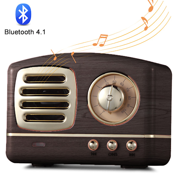 Bärbar Bluetooth Retro Högtalare, Trådlös Mini Retro Högtalare, Rik Bas, Stereo, Inbyggd Mikrofon Träkorn Färg