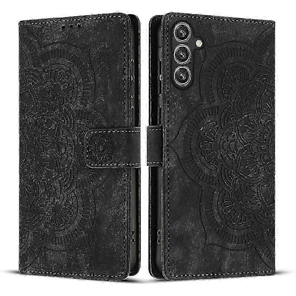 Frosted Læder Etui til Mandala Emed Retro Telefon Sort(FQ) For Samsung Galaxy S24 FE 5G Black